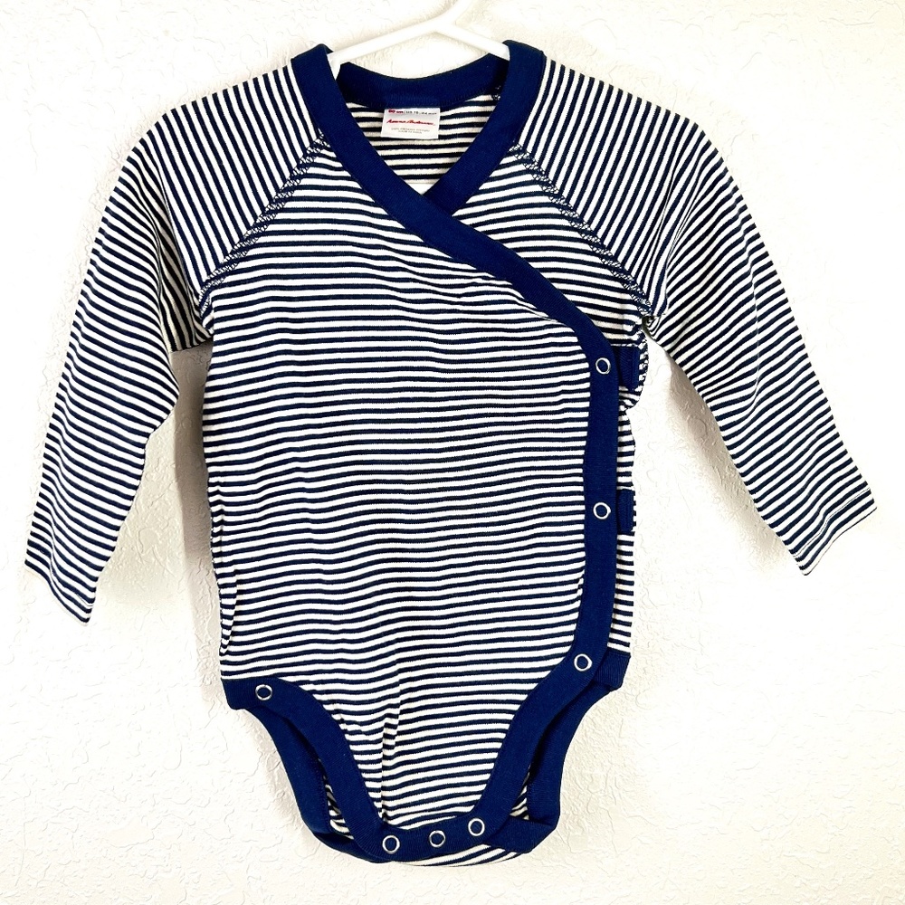Hanna Andersson NWT Long sleeved Crossover Bodysuit 18-24m, navy & cream organic